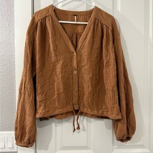 Free People Tan Button-Up Blouse